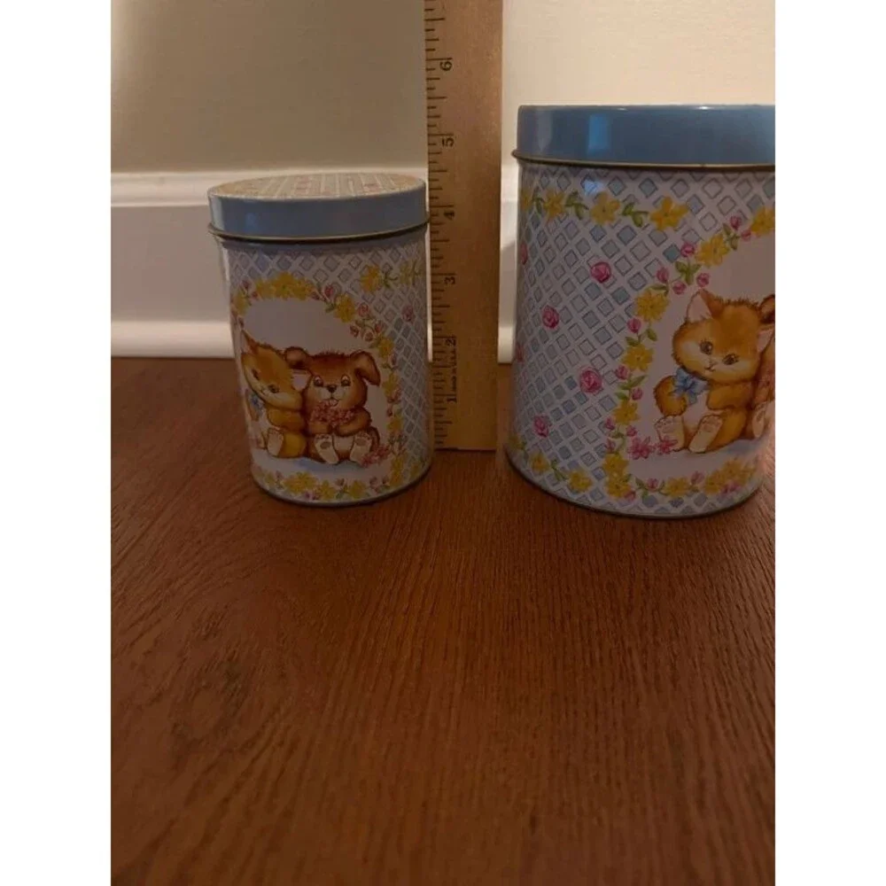 Vintage 90s Kitten Puppy Tin Canister Set